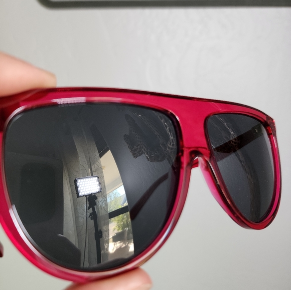 CELINE Acetate Thin Shadow Flat Top Sunglasses Fuchsia Glitter CL41435/S - Picture 8 of 10
